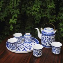 8头手绘青花蓝地盛世茶...